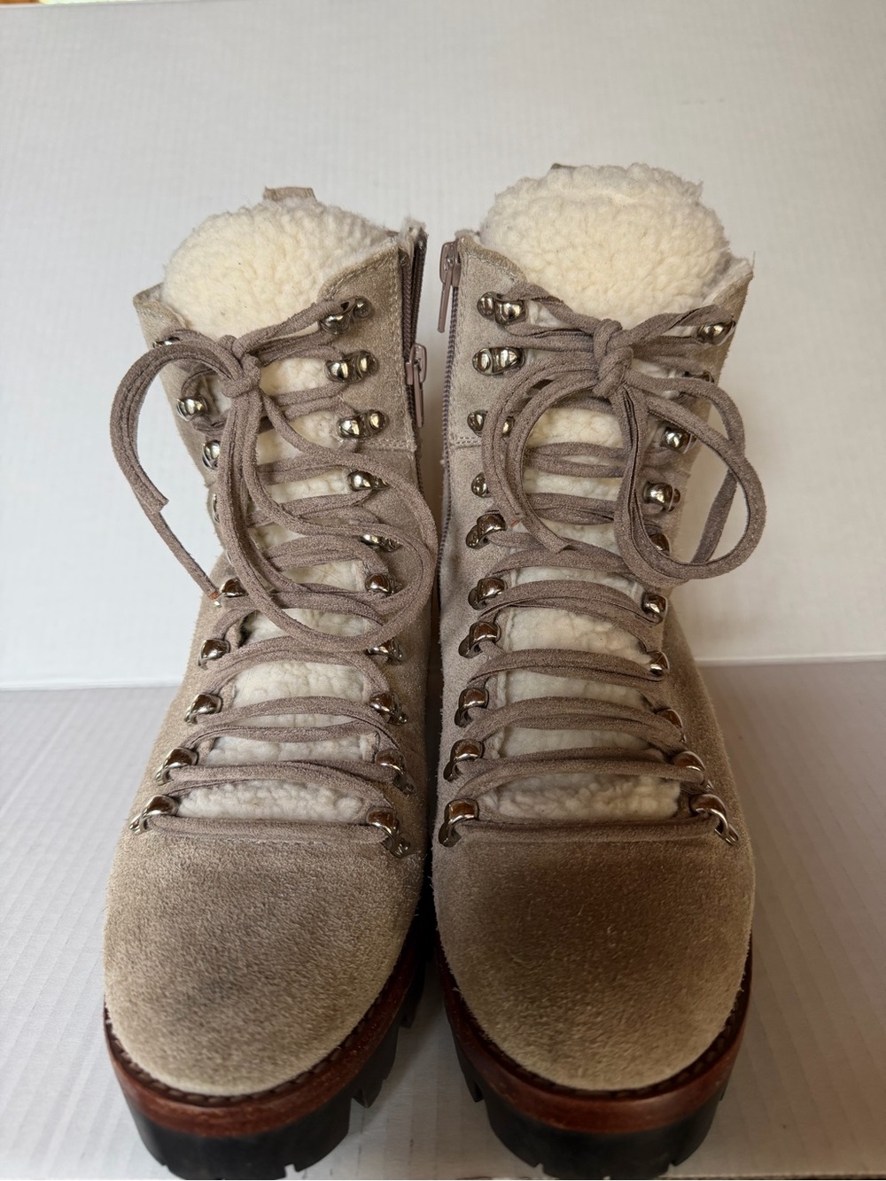 Jeffrey Campbell Culvert Suede Faux Shearling Size 8 Hiker Boots Taupe